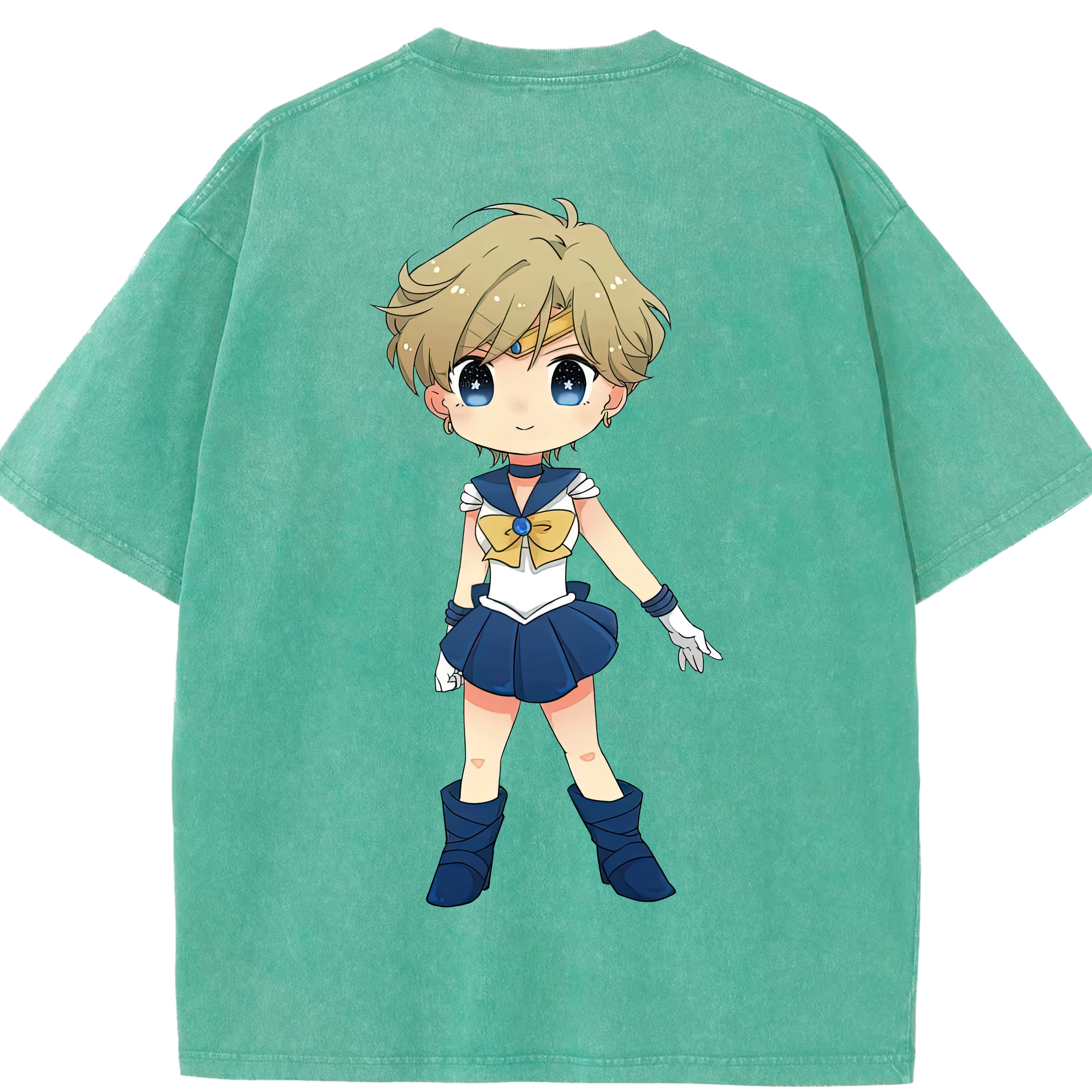 （画像用） 美少女戦士セーラームーン 天王はるか Sailor Moon Tenoh Haruka 綿100% ヴィンテージ風 半袖Tシャツ（背面プリント）